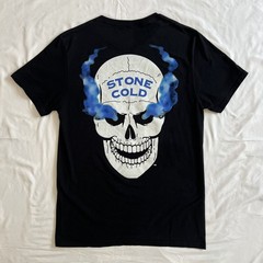WWE Stone Cold Steve Austin What? Blue Flaming Skull Graphic Reprint T-Shirt M
