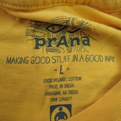 prAna Men’s L Large Mustard Yellow Organic Cotton Graphic Logo T-Shirt Tee