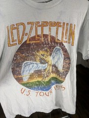 Led Zeppelin U.S. Tour 1975 Graphic Logo Unisex White Crew Neck Tee S/M