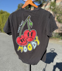 Alab Tee Shirt SOMETIMES MOODY Cherry Print Black Crew Neck Medium Y2K Men’s