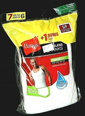 Hanes Men’s White 6-Pk or 7-Pk or 8-Pk Tagless Tanks