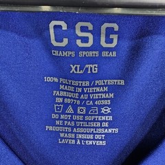 Mens Blue CSG Champs Sports Gear Shirt V-Neck 100% Polyester Short Sleeve XL