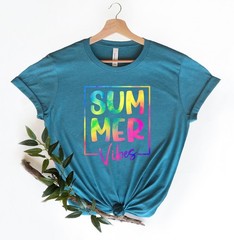 Summer Vibes Shirt Colorful Summer Shirt Gift For Vacation Crew Summer Beach Shi