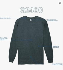 Gildan Ultra Cotton Long Sleeve T-Shirt Style G2400, Dark Heather (6 Pack)- 2XL
