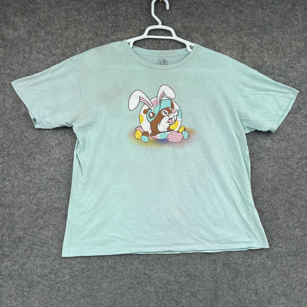 Buc-ee’s Shirt Mens XL Green Short Sleeve Bunny Easter Graphic Crew Neck Tagless