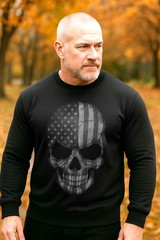 USA Skull Sweatshirt | Distressed American Flag Skull | Unisex Warm Crewneck