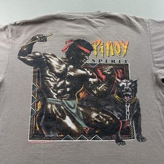Vintage Filipino Strength T-Shirt Mens Medium Beige Pinoy Spirit Dog Warrior 90s