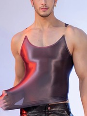 Sexy Men Oil Glossy Shiny Smooth Strap Sheer See Through Tops High Elastic Tank