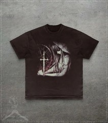 Gothic Cross Graphic Tee, Vintage Style Emo Dark Art T-Shirt for Women Men