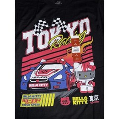 Hello Kitty Men Shirt Medium Tokyo Japan Racing Sanrio Cartoon Cotton Black NWT