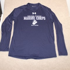 Under Armour US Marine Corps Retired Long Sleeve Shirt Navy Blue Mens Large USMC