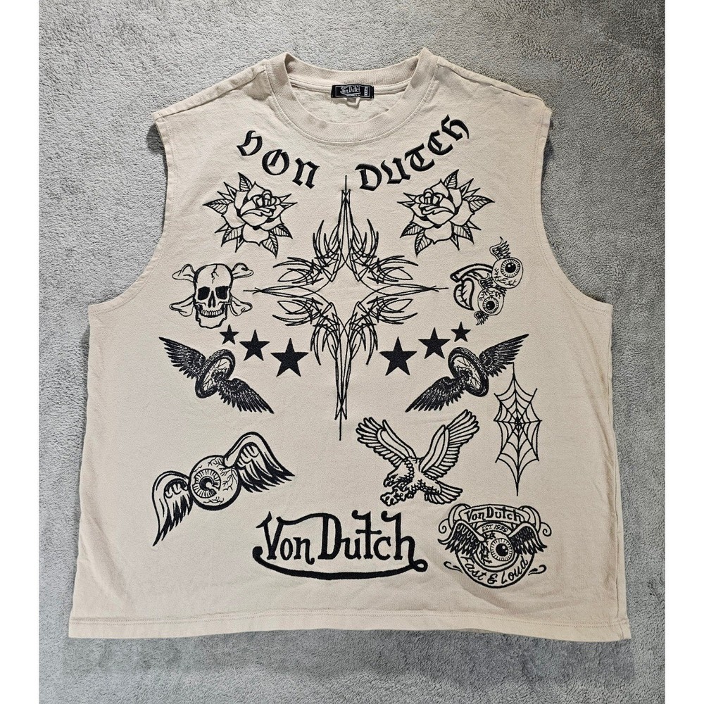 Von Dutch Originals Von Dutch Graphic Sleeveless Tank Top Large Y2K Tattoo Goth