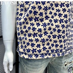 Men’s Floral Print Short Sleeve Cotton T-Shirt Casual Retro Round Neck Tee