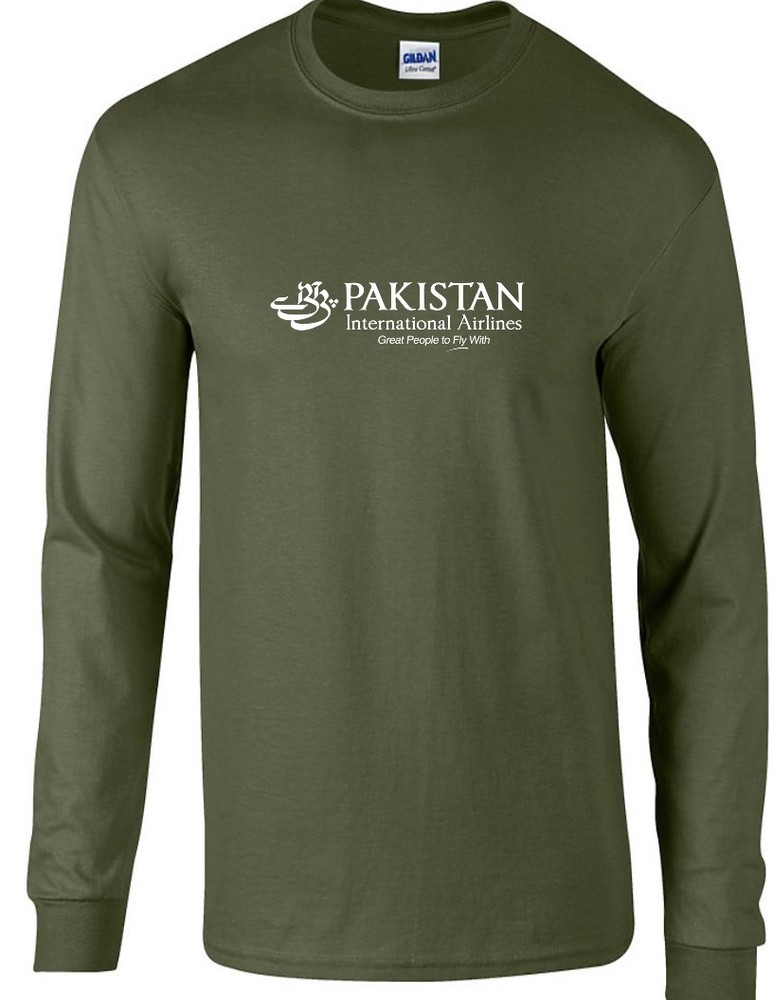 Pakistan International Airlines PIA Military Green Cotton Long Sleeve T-Shirt