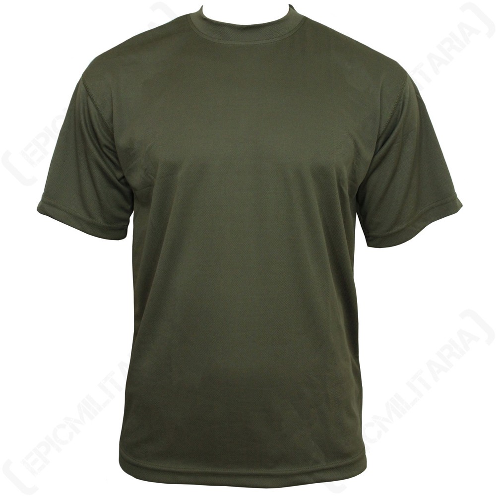 QUICKDRY OLIVE GREEN T-SHIRT – All Sizes – Poly- Top Military Wear – Durable