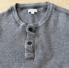 Wallace & Barnes Henley Shirt Mens Large Gray Thermal Waffle Knit Long Sleeve