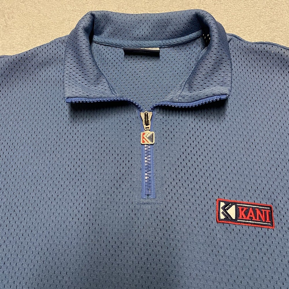 Kani Shirt Mens XL Blue Mesh Sport Jersey 1/4 Zip Logo Hip Hop 90s Retro