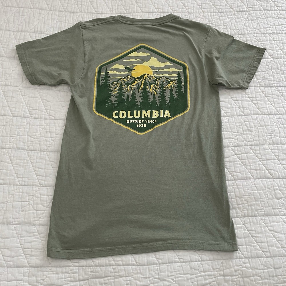 2Pc Columbia Men’s Navy Green Graphic Logo Cotton T-Shirt Short Sleeve S