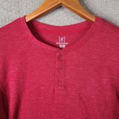 George Shirt Mens XXL Red Waffle Knit Henley Long Sleeve Cotton Blend Thermal