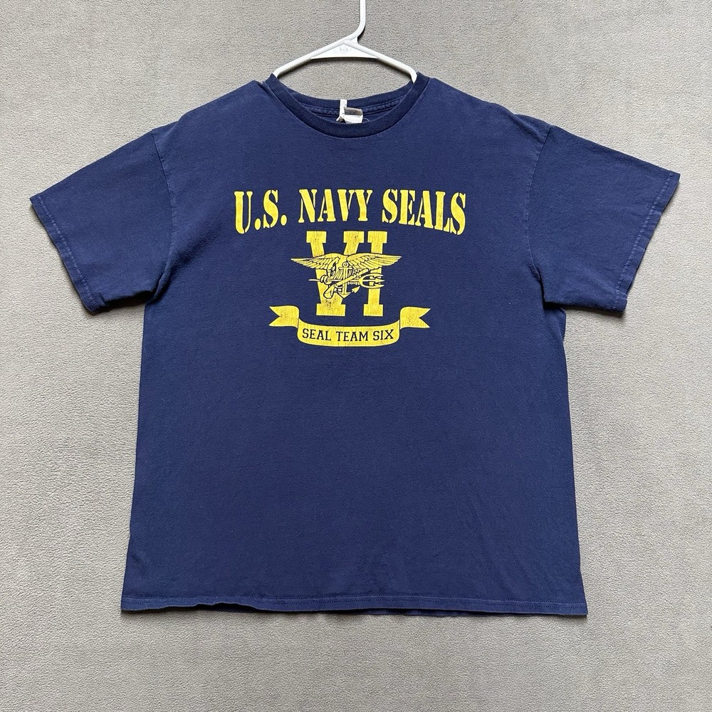 VNTG U.S. Navy Seals Seal Team 6 Shirt Mens Large (Fits like XS-S) Blue Military