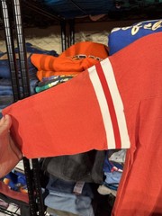 Striped Varsity Football V-Neck Shirt Mens medium Red Made USA Jersey Tee Top