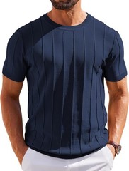 Men’s Short Sleeve Ribbed Crewneck Knit T-Shirt Casual Lightweight Pullover Tee