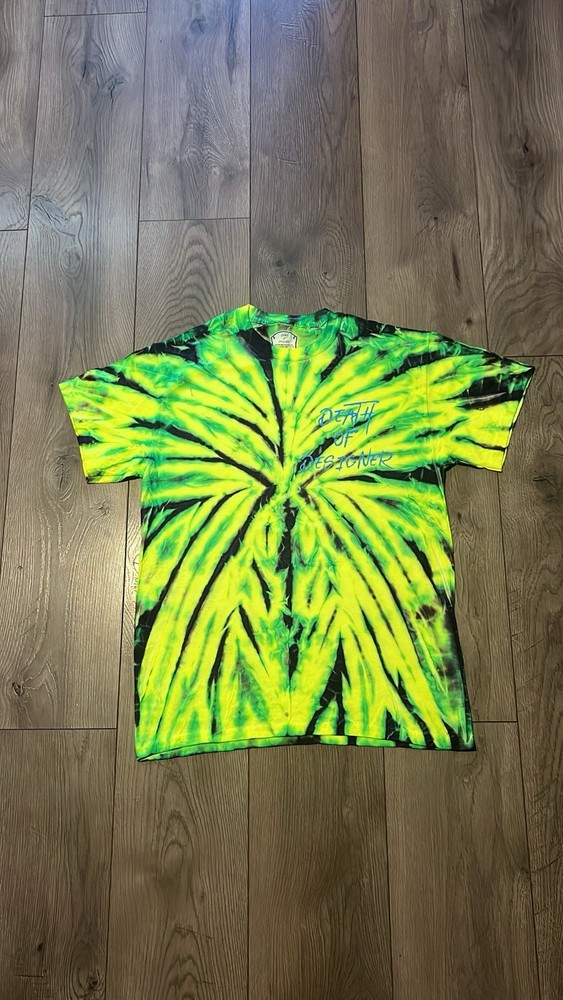 Death of Designer Tie Dye Graphic Men’s T-Shirt XL Yellow Green Black Crew Neck