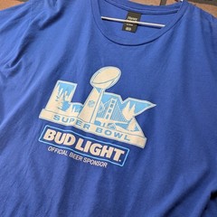 Hanes Men’s Super Bowl 50 Bud Light Graphic Tee Royal Blue Size XL
