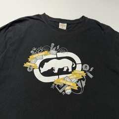 Vtg Ecko UNLTD Mens Shirt XL Black Big Logo Punk Rhino Retro Skater Y2K Grunge
