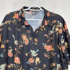 ASOS Pullover Hawaiian Shirt Mens Size 3XL Floral Bird Print Collared Multicolor