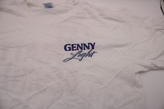 Vintage Genny Light Let the Party Begin Gildan Heavy Large White T-shirt R1B6