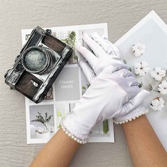 Vintage Short Satin Wedding Gloves for Bride Pearl Full Finger Wrist Length B…