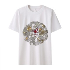 Fashion Dragon Rhinestones Summer Short Sleeve Luxury Men Trend Black T-Shirt