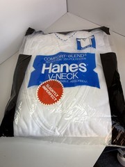 Vintage Hanes V-Neck Pack of 3 XL White T Shirts Made In USA New In Package