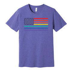 Unisex American Flag Tee With Rainbow Stripes Graphic Across Chest For Pride And