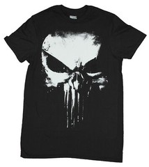 Punisher Adult New T-Shirt – Splattered Half in Shadow Skull Logo