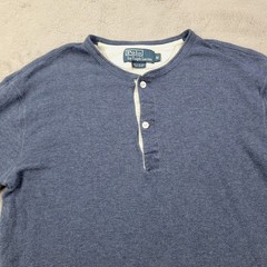 Polo Ralph Lauren Henley Shirt Mens Medium Blue Long Sleeve Lined Button Tee