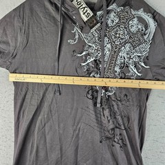 American G Style Hooded T Shirt Mens Medium Gray Studded Rocker Applique
