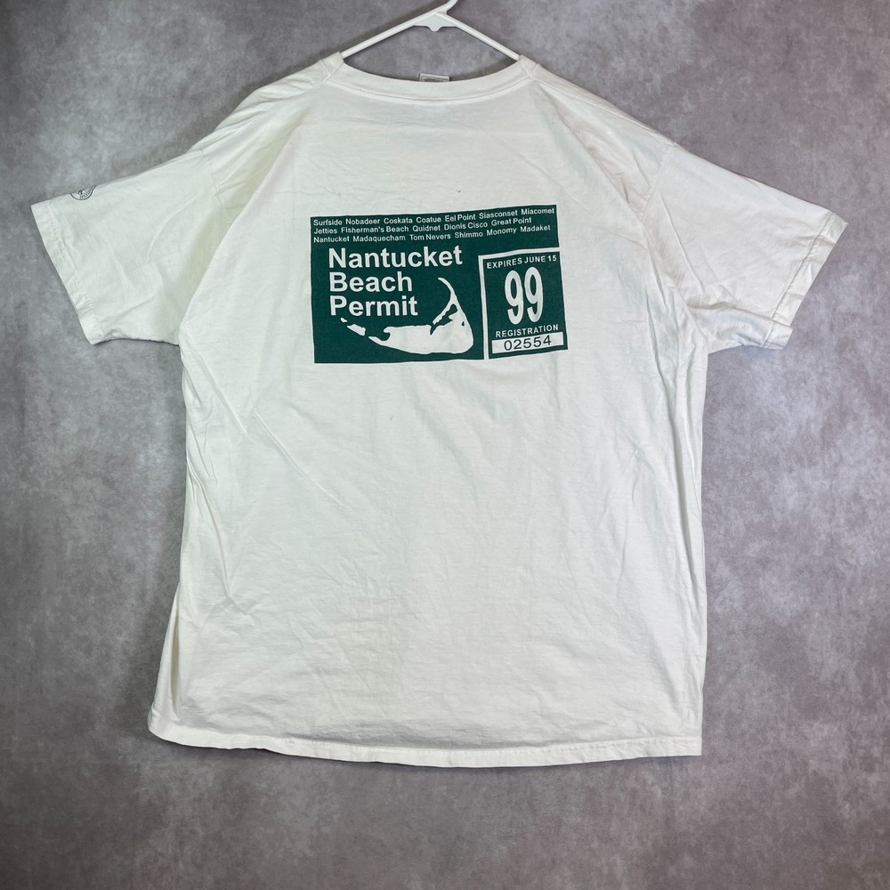VINTAGE Nantucket Beach Permit Shirt Adult XXL White Tee University Outdoor 90s
