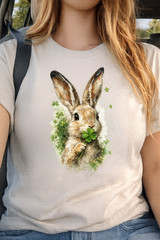 Shamrock & Bunny Print Shirt, St. Patrick’s Day Clover Art Shirt, Irish Day Tee