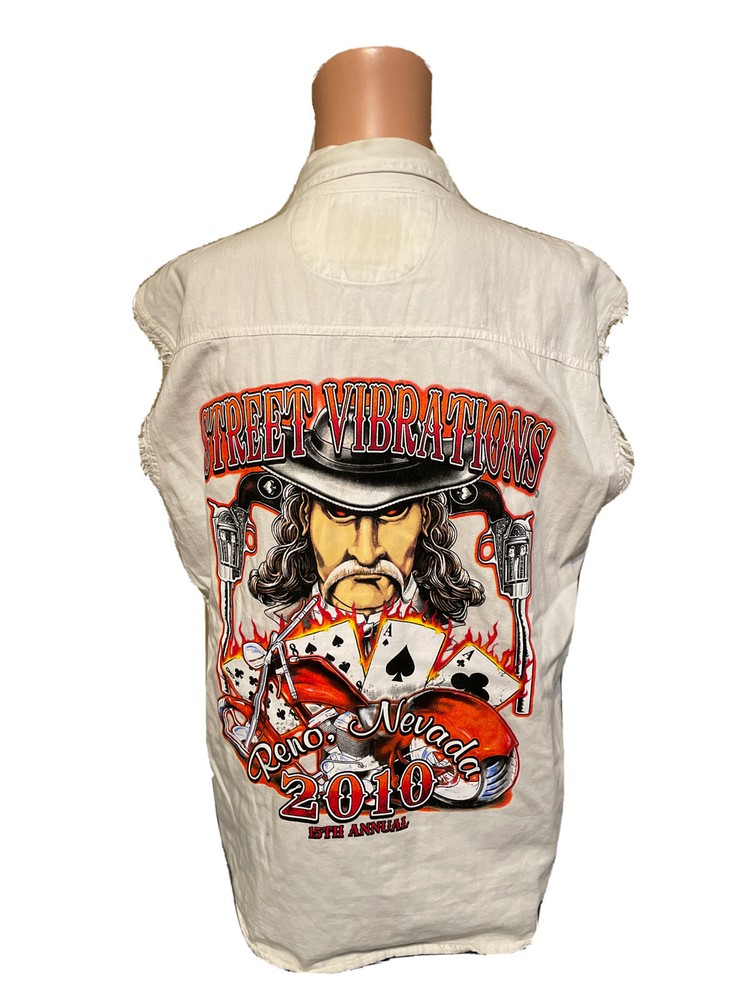 2010 Street Vibrations Reno Nevada Bikers Club Vest Size Large Cards & Flames