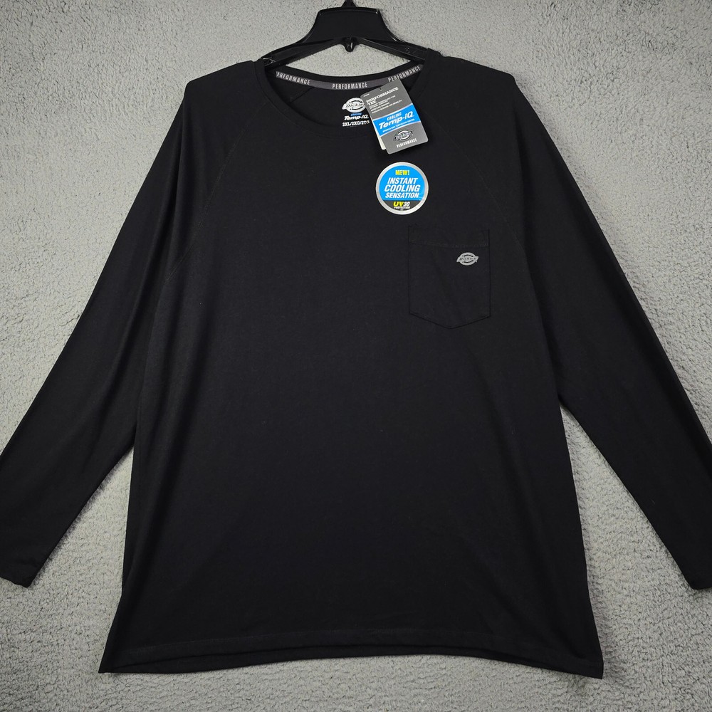 Dickies FAST DRY Shirt Mens 2XL XXL BLACK Cooling Long Sleeve Pocket Tee NWT