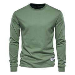 Zonbailon men’s t-shirt base solid pure cotton crew neck breathable long sleeve