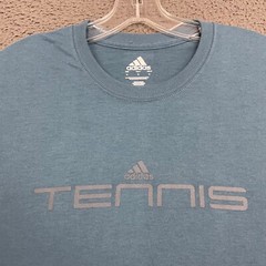 Adidas Tennis T-Shirt Mens Medium Blue Spell Out Cotton Blend Climalite Sports