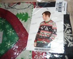 Faux Real Men 3D Photo-Realistic Ugly Christmas Sweater T-Shirt, S, Frisky Deer