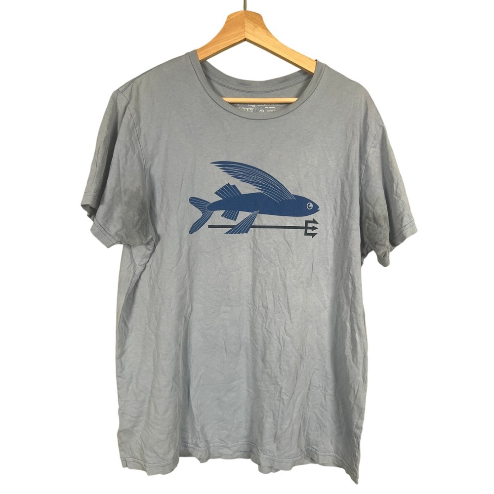Patagonia Size Large 100% Organic Cotton Blue Graphic Men Shirt Trident Trout