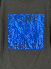 Helmut Lang Mens Gunmetal Grey Metallic Blue Film Print Box Fit T Shirt Sz M