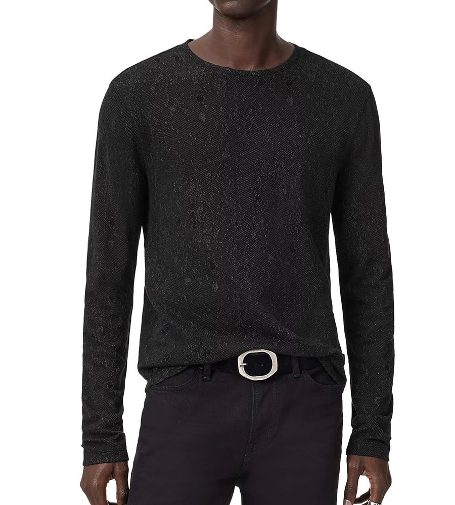 John Varvatos Collection Men’s Vera Distressed Jacquard Textured Crew Tee Black