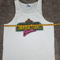 Vintage 90s Universal Studios Tank Mens Large White Neon Florida Art Deco USA
