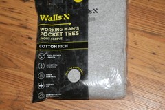 NIP Walls Working Man’s Pocket Tees S/S Cotton Rich – Large – 2 Pack – Grey
